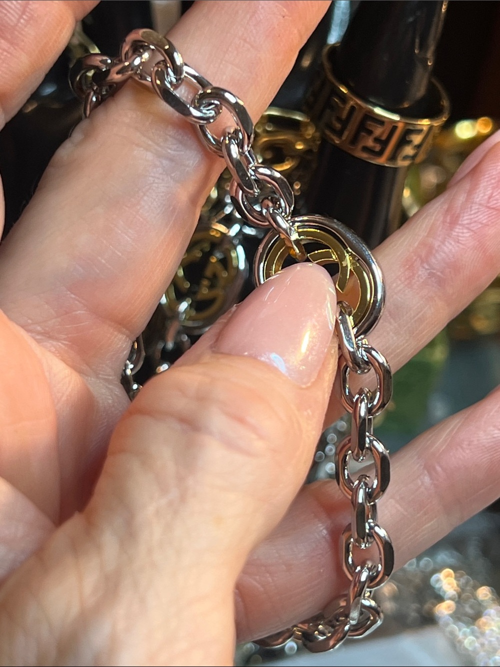 Two-Tone Silver and Gold Bracelet with Circular Accent-Fashion Inspired/Upcycled
